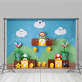 Cartoon Mario Blue Sky Cloud Anime Game Birthday Photo Backdrop